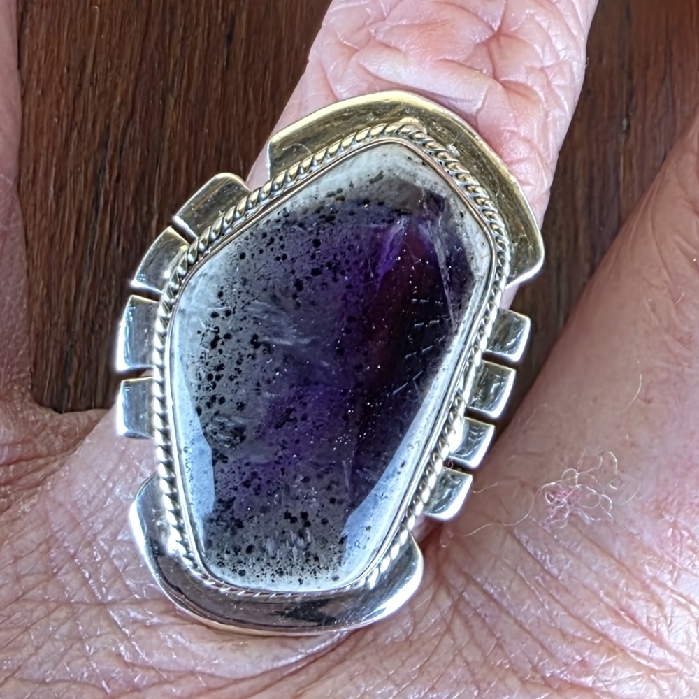 Custom-Made Trapiche Amethyst Gemstone Ring in 925 Sterling Silver (size 7)